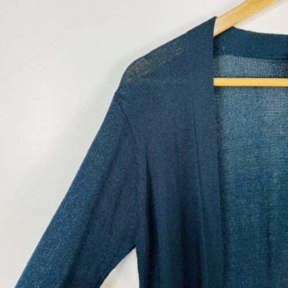 Eileen Fisher Open Front Green Open Knit Mesh Small Cardigan Sweater - Picture 2 of 7